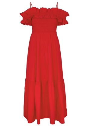 Ganni Ruffled Cotton-poplin Midi Dress - Red - 38 (UK10 / S)