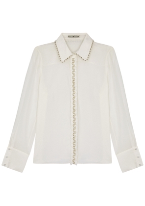 Alice + Olivia Willa Embellished Silk-chiffon Shirt - Off White - M (UK12 / M)
