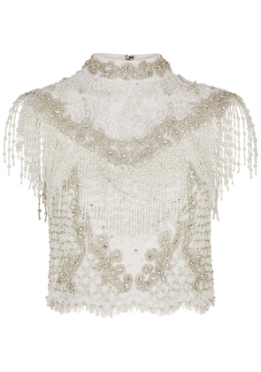 Alice + Olivia Pria Embellished Lace top - Off White - 6 (UK10 / S)