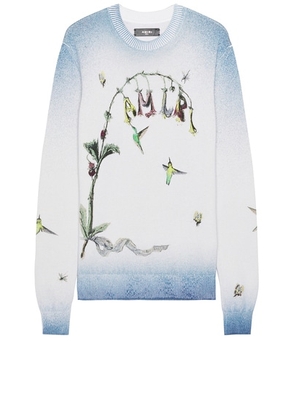 Amiri Embroidered Hummingbird Crew in Blue - Baby Blue. Size L (also in M, S, XL/1X).