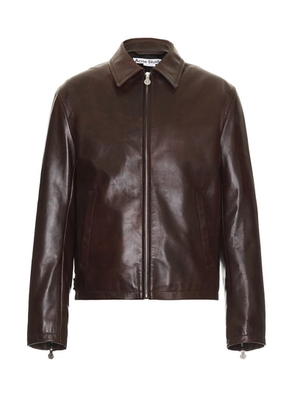 Acne Studios Leather Zip Jacket in Brown - Burgundy. Size 46 (also in 48, 50).