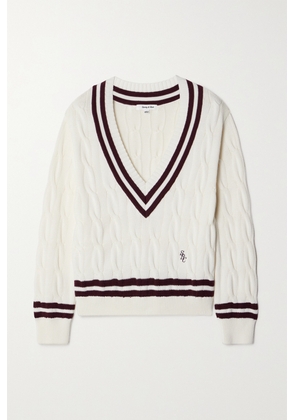Sporty & Rich - Striped Cable-knit Cotton Sweater - White - x small,small,medium,large,x large
