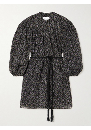 Marant Étoile - Kildi Belted Floral-print Cotton-voile Mini Dress - Black - FR34,FR36,FR38,FR40,FR42,FR44