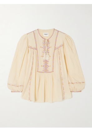 Marant Étoile - Sileka Tie-detailed Embroidered Cotton-gauze Blouse - Yellow - FR34,FR36,FR38,FR40,FR42,FR44