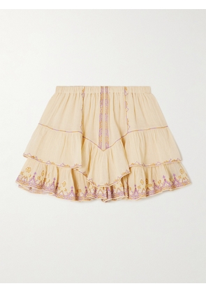 Marant Étoile - Jocadia Tiered Ruffled Embroidered Cotton-gauze Shorts - Yellow - FR34,FR36,FR38,FR40,FR42,FR44
