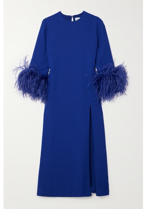 16ARLINGTON - Billie Feather-trimmed Twill Midi Dress - Blue - UK 4,UK 6,UK 8,UK 10,UK 12,UK 14,UK 16