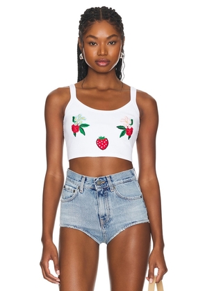 FIORUCCI Embroidered Cropped Tank Top in White. Size M, S, XL.