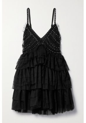 LoveShackFancy - Jude Embellished Ruffled Tulle Mini Dress - Black - US00,US0,US2,US4,US6,US8,US10,US12