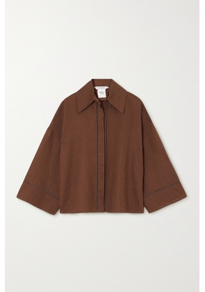 Max Mara - Leisure Robinia Cropped Lace-trimmed Linen Shirt - Brown - UK 2,UK 4,UK 6,UK 8,UK 10,UK 12,UK 14,UK 16,UK 18