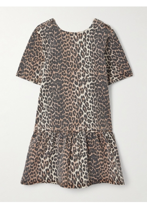 GANNI - Leopard-print Organic Denim Mini Dress - Animal print - EU 34,EU 36,EU 38,EU 40,EU 42,EU 44
