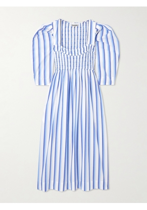 GANNI - Striped Organic Cotton-poplin Midi Dress - Blue - EU 34,EU 36,EU 38,EU 40,EU 42,EU 44