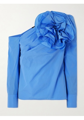 Balmain - One-shoulder Appliquéd Cotton-poplin Blouse - Blue - FR34,FR36,FR38,FR40,FR42,FR46