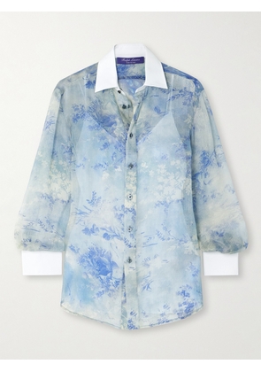 Ralph Lauren Collection - Nancie Cotton Poplin-trimmed Floral-print Silk-gauze Shirt - Blue - US0,US2,US4,US6,US8,US10,US12,US16