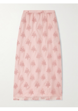 Erdem - Embroidered Silk-organza Midi Skirt - Pink - UK 6,UK 8,UK 10,UK 12,UK 14,UK 16