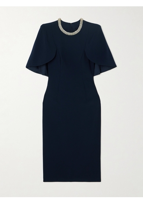 Jenny Packham - Flirtini Cape-effect Crystal-embellished Crepe Midi Dress - Blue - 6,8,10,12,14,20