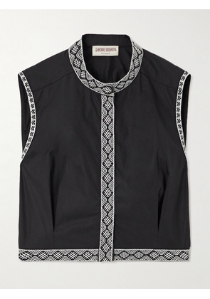 Emporio Sirenuse - Nevada Cropped Embroidered Cotton-blend Poplin Vest - Black - IT38,IT40,IT42,IT44,IT46,IT48,IT50