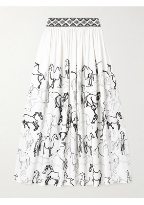 Emporio Sirenuse - Ombretta Embroidered Cotton-blend Poplin Maxi Skirt - White - IT36,IT38,IT40,IT42,IT44,IT46,IT48,IT50