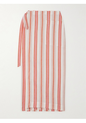 BONDI BORN - Arezzo Striped Organic Linen And Cotton-blend Midi Wrap Skirt - Red - x small,small,medium,large,x large,xx large
