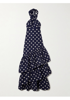 Cara Cara - Perla Ruffled Polka-dot Cotton-poplin Halterneck Maxi Dress - Blue - US0,US2,US4,US6,US8,US10