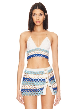 My Beachy Side Hand Crochet Low Cut V Neck Crop Top in Ivory. Size M, S.