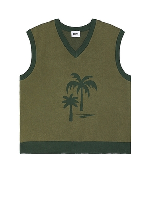 KROST Palm Tree Sweater Vest in Green. Size M, S, XL/1X.