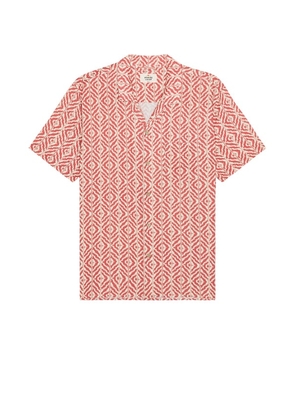 Marine Layer Tencel Linen Resort Shirt in Red. Size M, S, XL/1X.