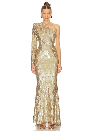 Zhivago Mean Streets Gown in Metallic Gold. Size 8.