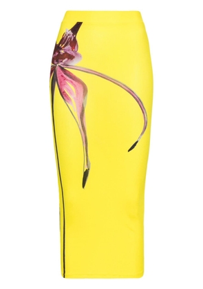 Louisa Ballou floral-print ribbed midi skirt - Yellow