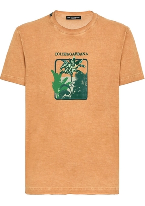 Dolce & Gabbana leaf-print cotton T-shirt - Orange