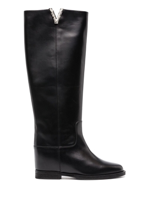 Via Roma 15 faceted logo-plaque leather boots - Black