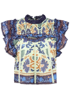 FARM Rio Tapestry-print cotton blouse - Blue
