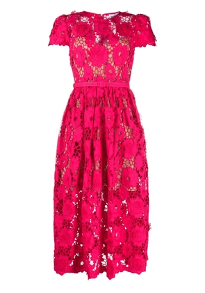 Self-Portrait floral lace short-sleeve mididress - Pink