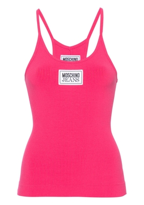 MOSCHINO JEANS logo-appliqué ribbed tank top - Pink