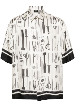 FENDI graphic-print silk shirt - Neutrals