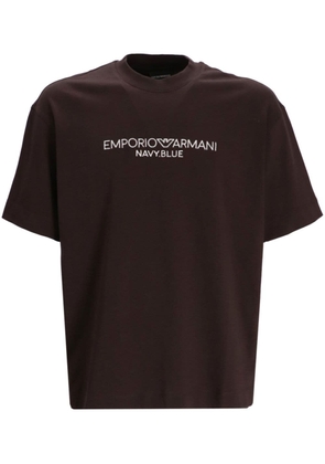 Emporio Armani logo-embroidered cotton T-shirt - Brown
