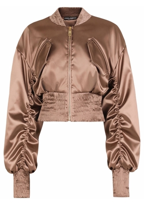 Dolce & Gabbana ruched satin bomber jacket - Brown
