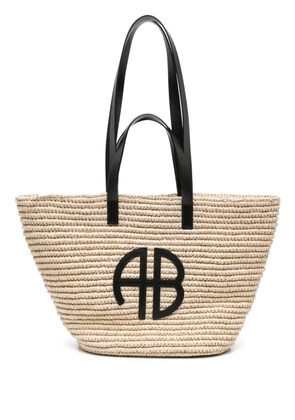 ANINE BING logo-patch interwoven beach bag - Neutrals