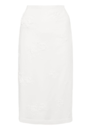 SHUSHU/TONG floral-embroidered midi skirt - White