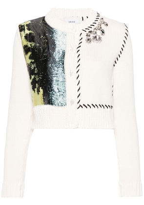 ERDEM abstract-panel cropped cardigan - White