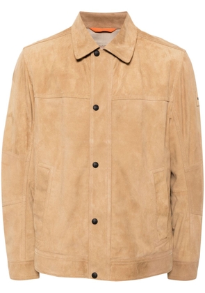 BOSS logo-patch suede shirt jacket - Brown