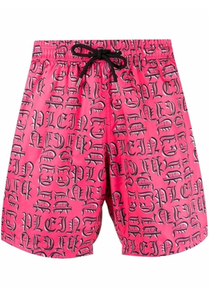 Philipp Plein logo-lettering swim shorts - Pink