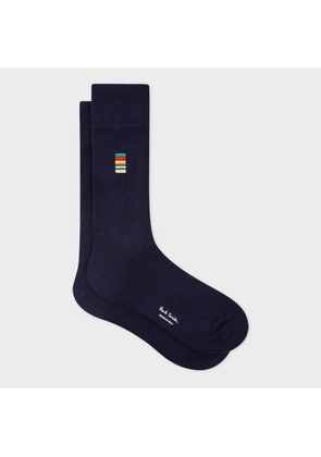 Paul Smith Navy Embroidered 'Signature Stripe' Socks Blue