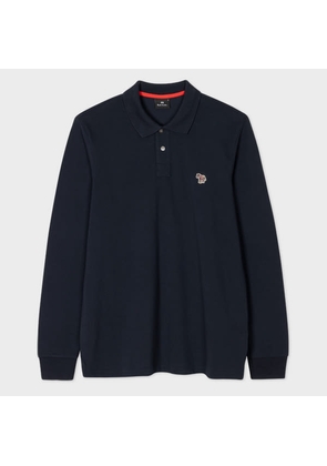 PS Paul Smith Navy Organic Cotton Zebra Logo Long-Sleeve Polo Shirt Blue