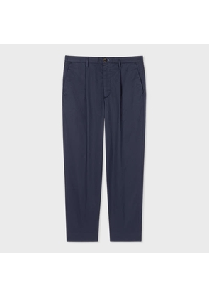 PS Paul Smith Navy Cotton-Twill Pleated Trousers Blue