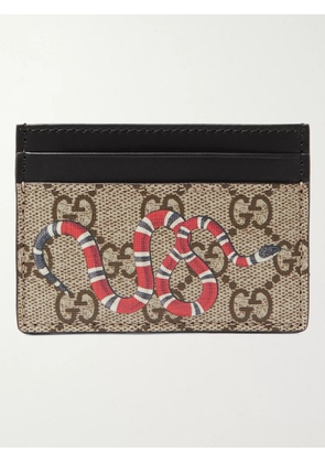 Gucci - Printed Monogrammed Coated-Canvas and Leather Cardholder - Men - Brown