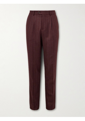 Brunello Cucinelli - Straight-Leg Pinstriped Brushed Wool, Mohair and Cashmere-Blend Suit Trousers - Men - Red - IT 46