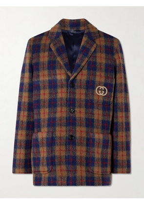 Gucci - Logo-Embroidered Checked Wool-Blend Blazer - Men - Blue - IT 48
