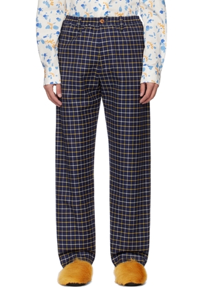Marni Navy Checked Trousers