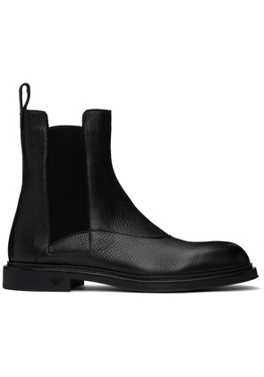 Emporio Armani Black Grained Leather Chelsea Boots