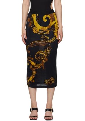 Versace Jeans Couture Black Printed Midi Skirt